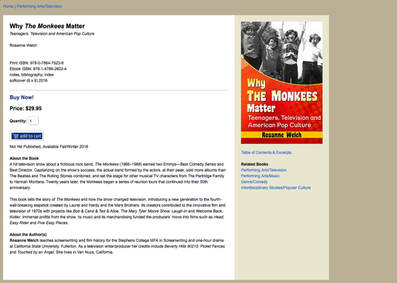 Pre-Order “Why The Monkees Matter” by Dr. Rosanne Welch Now – Directly from McFarland!