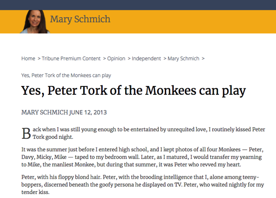 From The Research Vault: Yes, Peter Tork of the Monkees can play by Mary Schmich, June 12, 2013