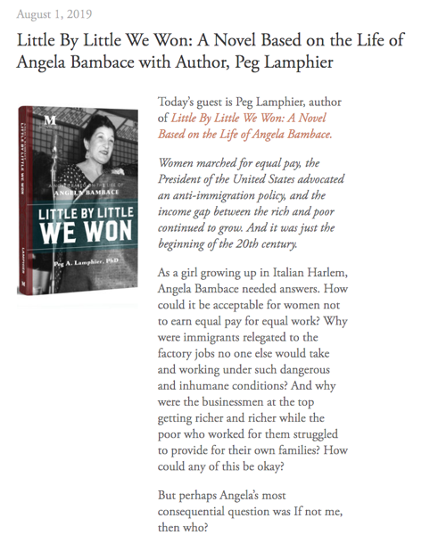Mentoris Project Podcast: Little By Little We Won: A Novel Based on the Life of Angela Bambace with Author, Peg Lamphier
