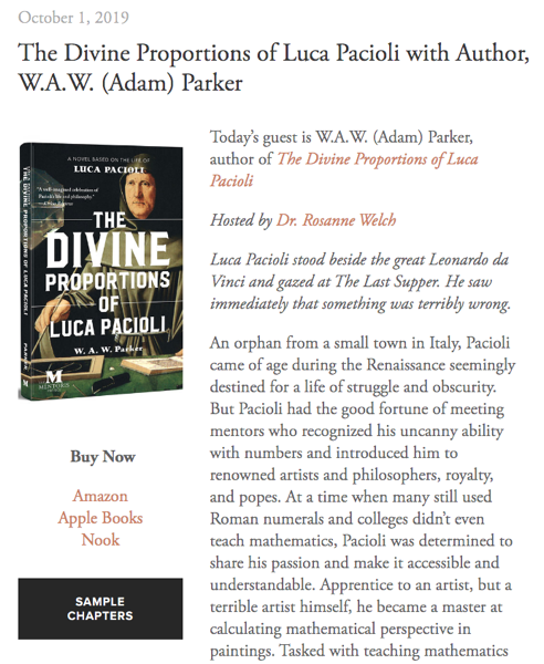 Mentoris Project Podcast: The Divine Proportions of Luca Pacioli with Author, W.A.W. (Adam) Parker [Audio]