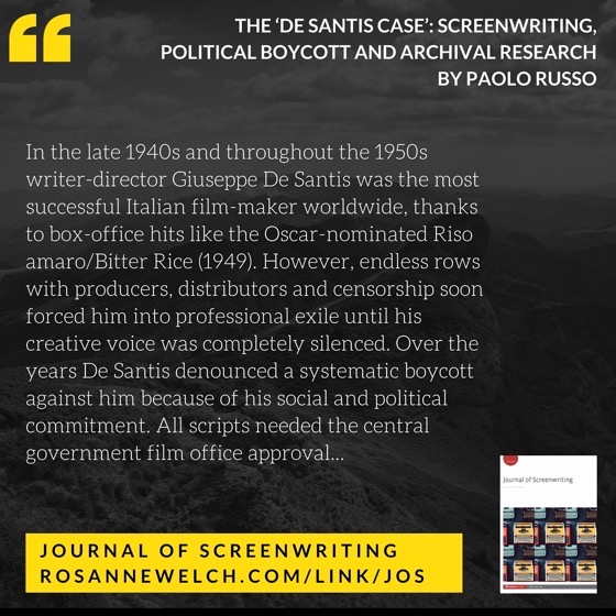 From The Journal Of Screenwriting V5 Issue 1: The ‘De Santis case’: Screenwriting, political boycott and archival research by Paolo Russo